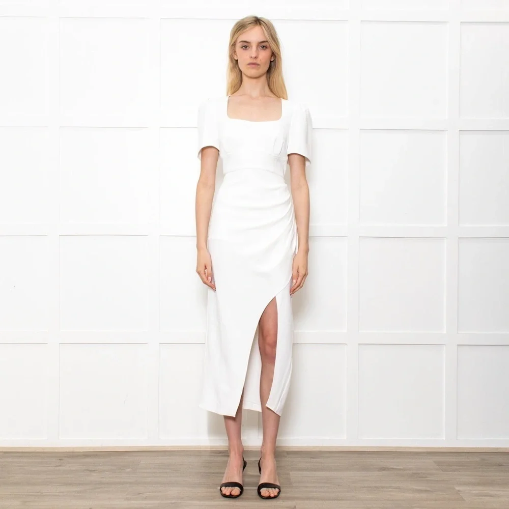 Self-Portrait White Crepe Midi Dress With Short Sleeves - Picture 2 of 10